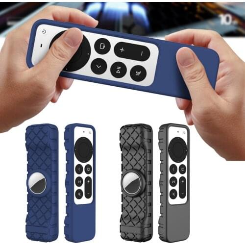 Remote Slicone Cover Case For Apple TV 4K Remote Control Covers Silicone Soft Protective Skin Case For AirTag Black, Blue