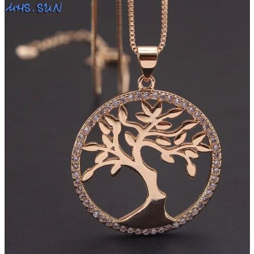 MHS.SUN Fasion Women AAA Cubic Zircon Jewelry Tree of Life Pendant Necklace DIY Chain Choker Necklace Charm Christmas Gift 1PC