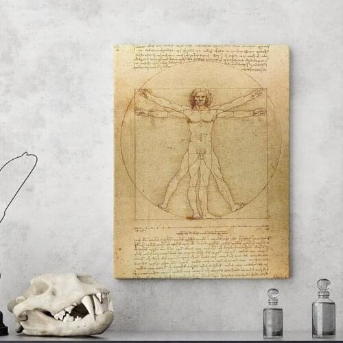 Vintage Poster Vitruvian Man Leonardo da Vinci Canvas Print Wall Art Picture Retro Science Eductational Home Decortaion Painting