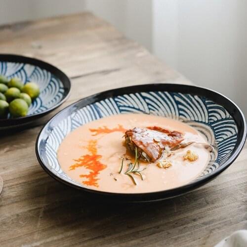 Japanese Ceramic Rice Plate Retro Dinner Plate Dish Plate Household Tableware Fruit Plate Irregular Breakfast Plate Shallow Mout