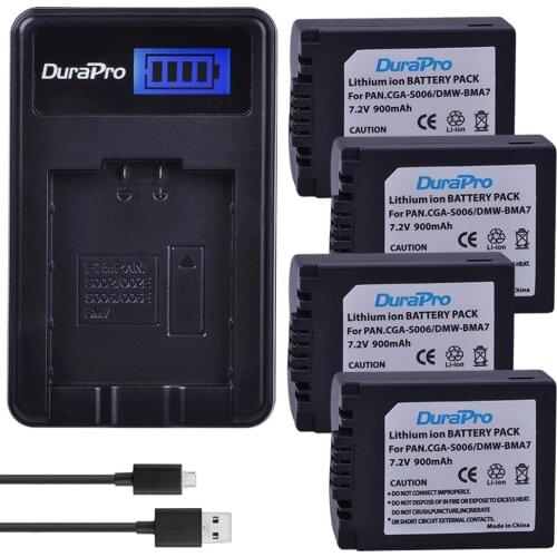 4pc CGA-S006 DMW-BMA7 CGA S006 DMW BMA7 Li-ion Battery + LCD Battery Charger For Panasonic DMC FZ7 FZ8 FZ18 FZ28 FZ30 FZ35 FZ38