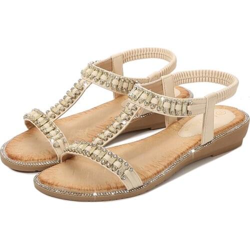 2021 style gladiator Flats sandals women summer new arrival Comfortable Bohemia beaded Roman Beach shoes