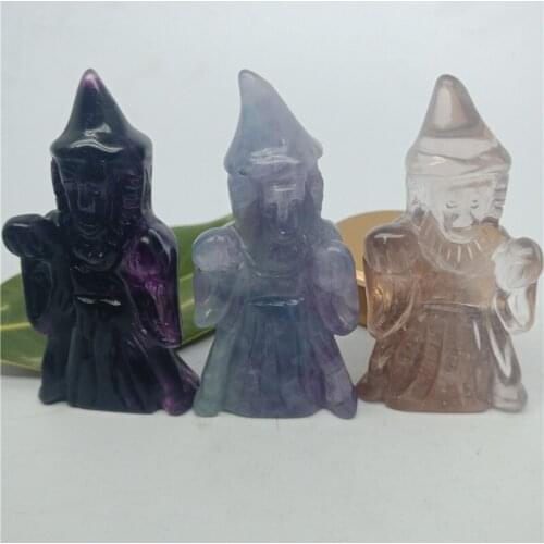 1pc 72mm Natural Rainbow Fluorite Crystal Sorcerer Hand Carved Quartz Crystal Wizard free shipping
