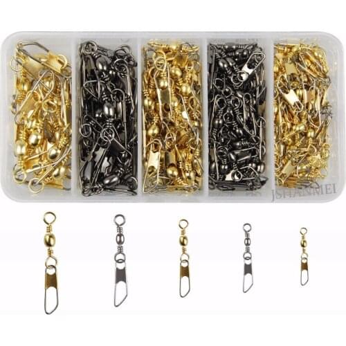 150pcs/lot Fishing Swivel Snaps Rolling Barrel Swivel Safety Snap Solid Rings High Strength Fishing Lure Line Connector