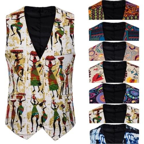 2020 Plus Size African Print Vests For Men Linen Mens Suit Vest with Pants Set Fashion Waistcoat with Trousers Sleeveless Jacket