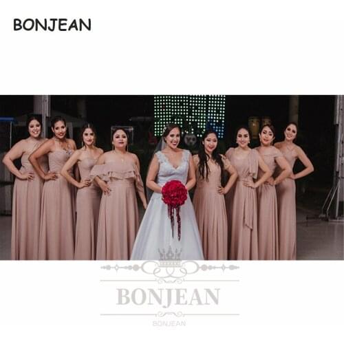 2021 Chiffon Bridesmaid Dresses A Line South African Lace Up Black Girls Bridesmaid Dress