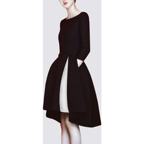 2021 Spring Style Black 3/4 Sleeves Women Dress With Pockets Bevel New Style S M L XL 2XL 3XL High Low Ladies Dress Wear NW103