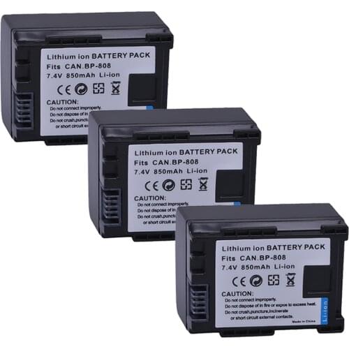 3Pcs BP-808 BP 808 BP808 BP 827 BP 819 Battery for Canon BP-809 819 827 HF200 HF20 HG21 HG20 FS200 FS21HFM41 HFM400 FS300 FS100