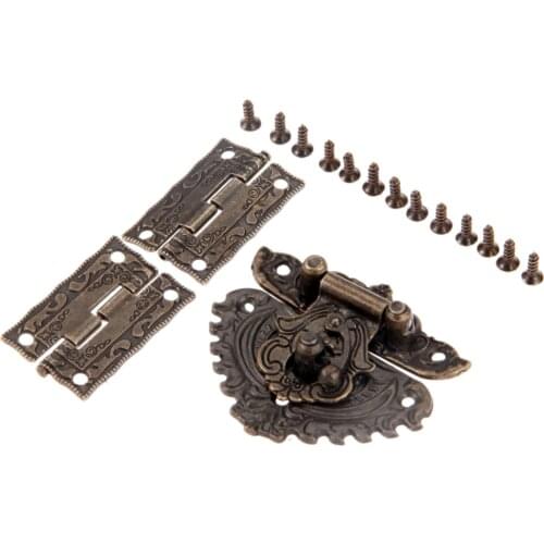 3pcs/kit Latch Hasp Toggle Buckle+ Hinges Antique Bronze Retro Decor Furniture Hardware Jewelry Wooden Box Cabinet Cupboard