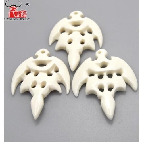 3PCS Handmade Carved Yak Bone Manaia Pendant Hawaii Style Bone white Beads DIY Jewelry Accessory 40mmX30mm