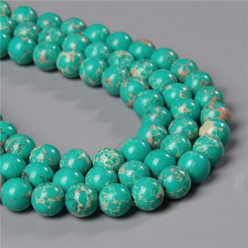 6/8/10MM Malachite Green Color Imperial Jaspers Sea Sediment Turquoises Stone Round Beads Diy Bracelet for Jewelry Making 15"