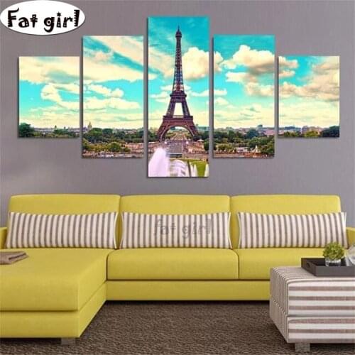 Diamond Painting new Blue sky and white clouds Iron tower cross stitch 5d square diy embroidery Round drill Wall Picture mosaic
