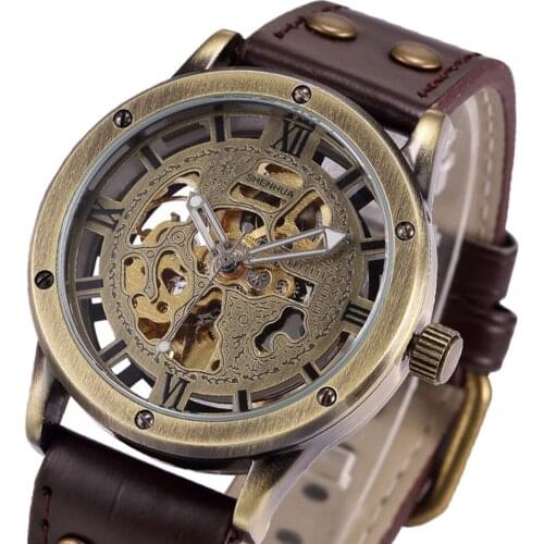 Bronze Automatic Men Mechanical Watch Top Brand Luxury Skeleton Self-wind Wristwatch Male Clock Gift For Man Relogio Masculino