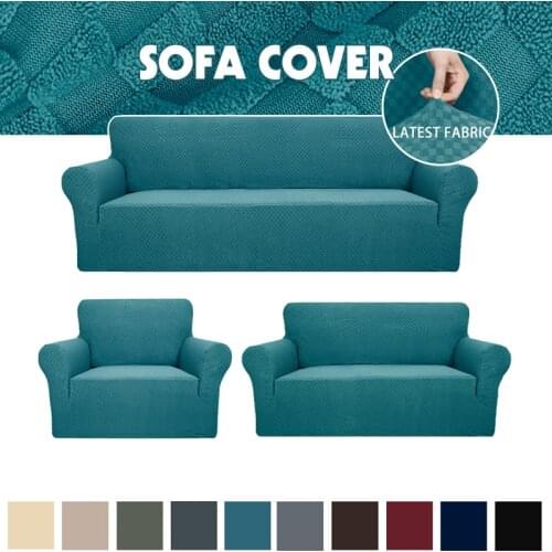 1/2/3/4 Seater Solid Color Jacquard Sofa Covers For Living Room Elastic Chaise Longue Couch Slipcover Chair Protector Covers