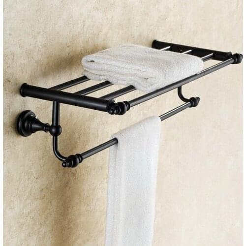 Black Oil Rubbed Bronze Wall Mounted Porcelain Base Bathroom Towel Rail Holder Storage Rack Shelf Bar KD606