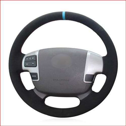 Black Suede Light Blue Marker Steering Wheel Cover for Toyota Land Cruiser 2008-2015 Tundra 2007-2013 Sequoia 2008-2013