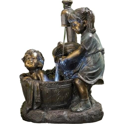 Retro Indoor/Outdoor Girl and Boy Garden Decor Statue Kids Shape Resin Fountain Figurine Garden Sculpture Yard Art Decoration