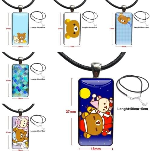 Bear Rilakkuma Usb Steel Color Glass Cabochon With Rectangle Shaped Pendant Choker Necklace Smartphone For Women Christmas Gift