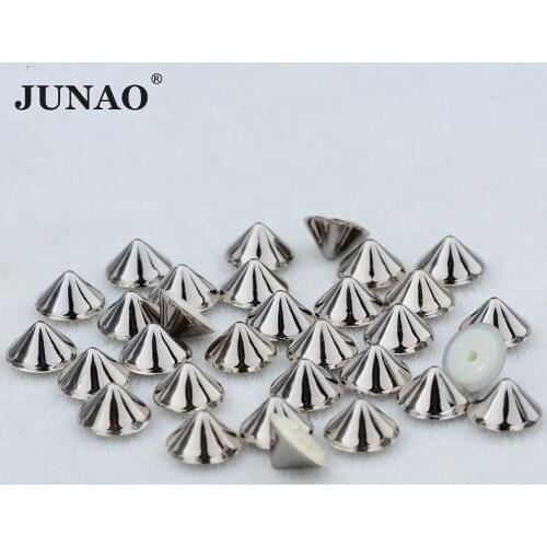 JUNAO 8mm Gun Black Color Studs Spikes Plastic Decorative Rivet Punk Rivets For Leather Clothes Jewelry Making Crafts