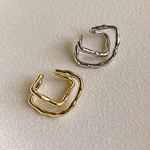 Minimalist Gold Silver Color Wave Line Geometric Cross Square Ear Cuff Fake Piercing Earring Clip on Faux Earrings Cuffs Jewelry