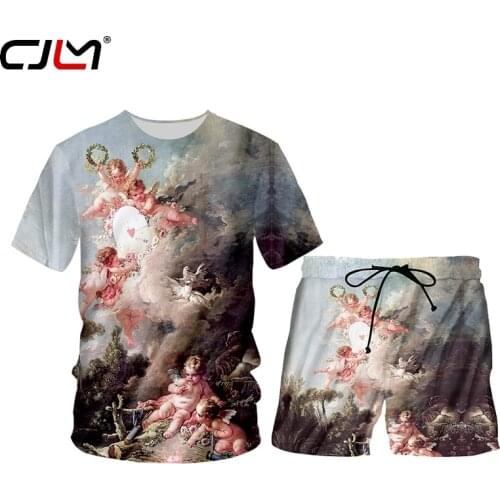 CJLM Summer 2 Piece Set 3D Paint Kids Angel Cupid Short Sleeve Tank Tops Shorts Mens Sets Gym Sleeveless Hoodie Tee Set