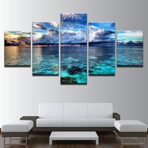 Beautiful Landscape Canvas Art Painting Prints HD For Living Room Wall Decor 5 Pieces Dark Blue Water Lake Decoration Picture