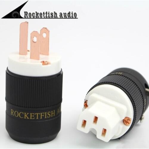 ROCKETFISH RED Copper US AC Power Plug IEC Connector for DIY HiFi Audio Power Cable Amplifier