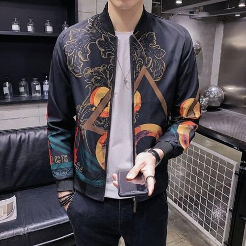 Men Floral Print Bomber Jacket Fashion Casual Slim Fit Mens Baseball Jackets 2020 Spring Autumn Windbreaker Streetwear Coat Male