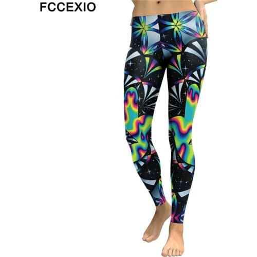FCCEXIO New Design Leggings Women Galaxy Space Digital Print Plus Size Legging Fitness Leggins Slim Elastic Workout Pant Legins