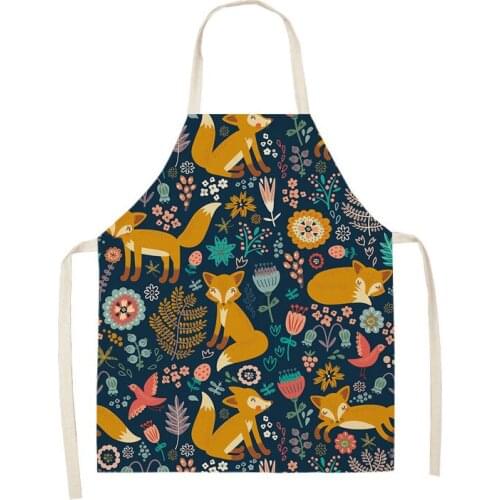 Linen Nordic Fox Series Chef Aprons Unisex Dinner Party Cooking Bib Funny Cleaning Apron for Kids And Adults