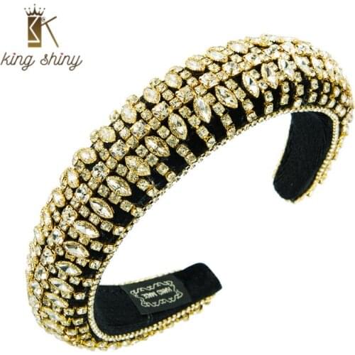 Luxurybaroque Shiny Crystal Headband for Woman Vintage Sparkly Geometric Rhinestone Sponge Hairband Girl Party Hair Accessories