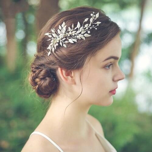 Metal Leaf Clip Headband Hair Accessories For Women Bridal Headband Hair Jewelry Headpiece Pearl Rhinestone Decoration Ornament