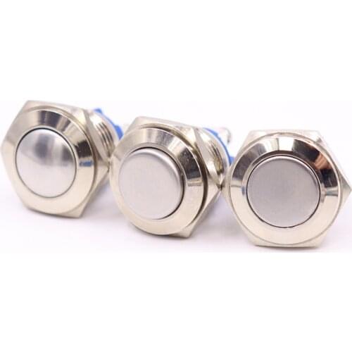 16mm Metal Push Button Switch IP67 Waterproof Nickel plated brass press button Self-reset 1NO High/Flat/Shape Round