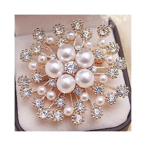 Fashion Jewelry Flower Brooches Exquisite Large Snowflake Pearl Crystal Rhinestones Brooches For Women Accessories Girl Gift