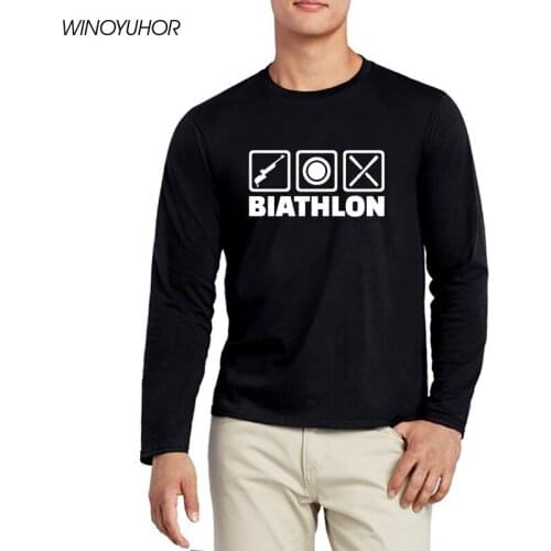 Biathlon T-shirt Men Cool Shoot O-neck T Shirt Spring Casual Fashion Long Sleeve Tops Tee Camisetas