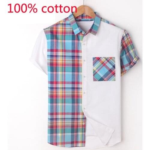 New Arrival Fashion Large Summer High Quality 100% Cotton Short Sleeve Men Splicing Casual Shirts Plus Size S-XL2XL3XL4XL5XL6XL