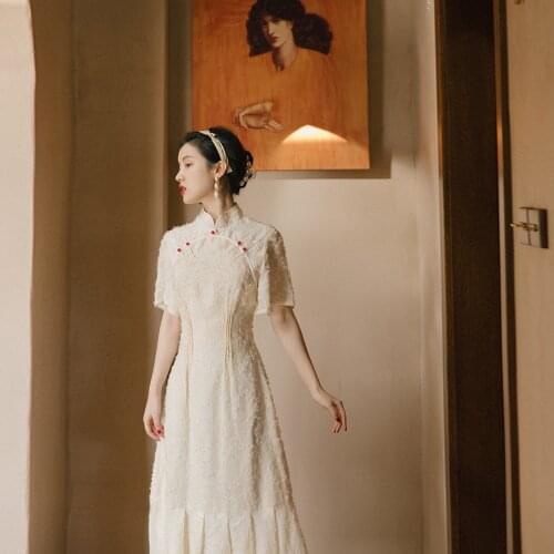 Summer New Girl White Cheongsam Improved Version Dress Temperament Fashionable Sweet Slim Dress Chinese Dresses Sexy Qipao