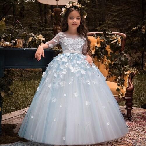 Little Princess Flower Girl Dress for Wedding Kids Party Wear Costume Children First Communion Dress Christmas Gown Size 2-16Y
