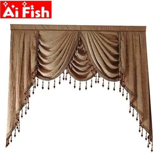Luxury Coffee Swag Waterfall Valance With Exquisite Beads Fringe Trim for Home Curtains Decoration Velcro Top Easy to install #4