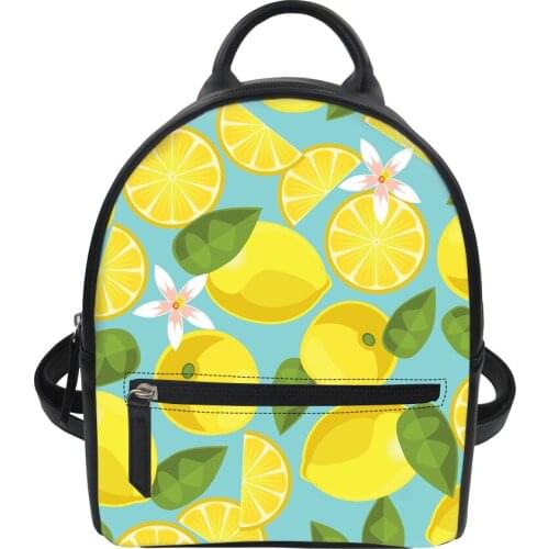 2019 New Style Unique Fruit Print Womens Fashion Backpacks Small PU Leather Casual Daypack for Teen Girls Lemon Pineapple