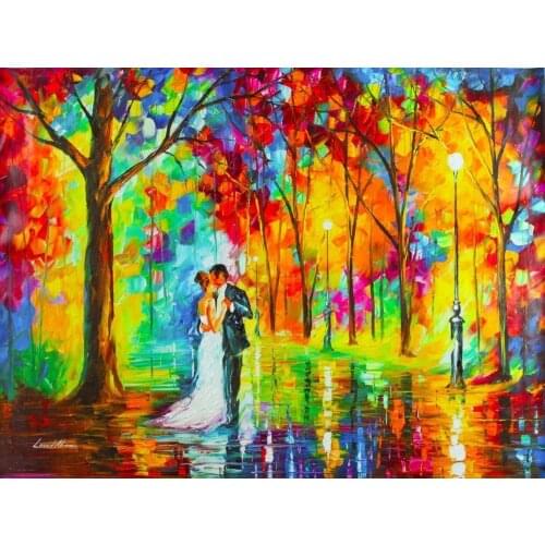 Modern Canvas Wall Art Oil Painting Abstract Home Decor Picture Painting Wedding in the Rain Handmade No Framed Thick Texture