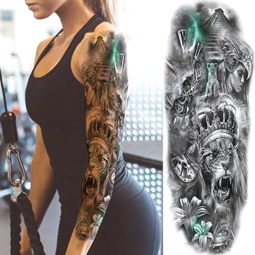 Shout Tiger Queen Temporary Tattoos For Men Women Body Art Full Arm Sleeve Realistic Tatoo Waterproof Fake Tattoo Stickers Decor