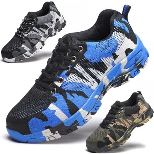 Unisex Big Size Safety Shoes Steel Toe Work Shoes Boots Army Camouflage Protective Proof Safety Shoes Outdoor Hiking Shoes