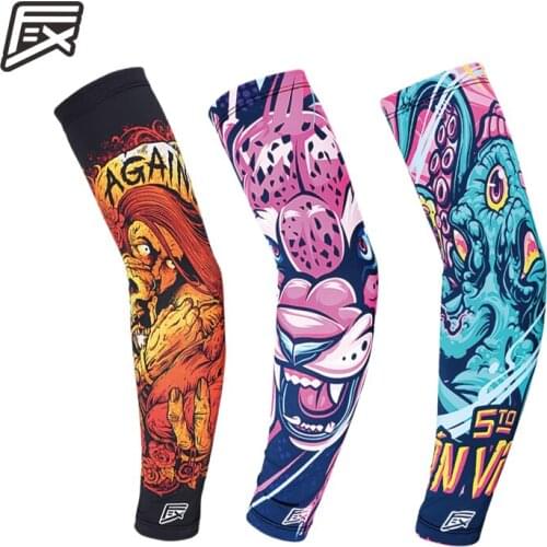 Ice Fabric Breathable UV Protection Running Printing Arm Sleeves Fitness Elbow Pad Sport Motorcycle Outdoor Cycling Arm Warmers