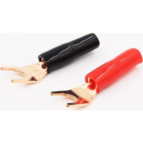 High Quality Pure Red Copper Spade Plug Speaker Cable Spade Connector Terminal Plug