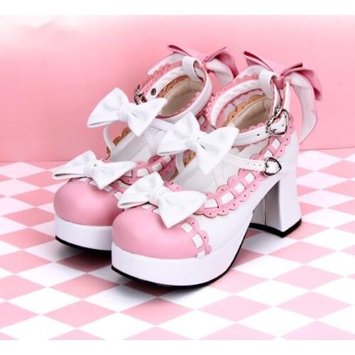 Japanese classic tea party LOLITA shoes thick Heel Bowknot princess shoes Cos sweet cute Lolita Palace Anime Lolita Shoes