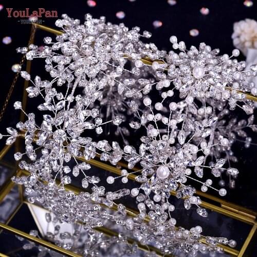 YouLaPan HP389 Bridal Hair Jewelry Set Rhinestone Hair Accessories Luxurious Bride Crown Pearl Bridal Tiara Crowns Headwear