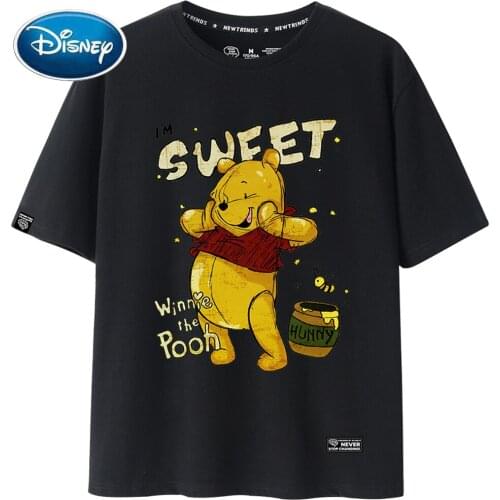 Disney Harajuku Winnie the Pooh Bear Letter Cartoon Print O-Neck Chic Women T-Shirt Unisex Couples Tee Short Sleeve Tops 5 Color