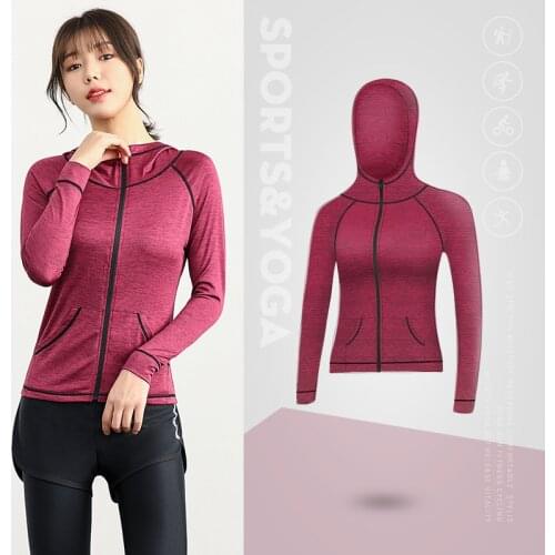 Womens Sports Jacket Zipper Yoga Hooded Jacket Quick-drying Gym Fitness Sportswear Yoga Exercise Stretch Top Jogging Running