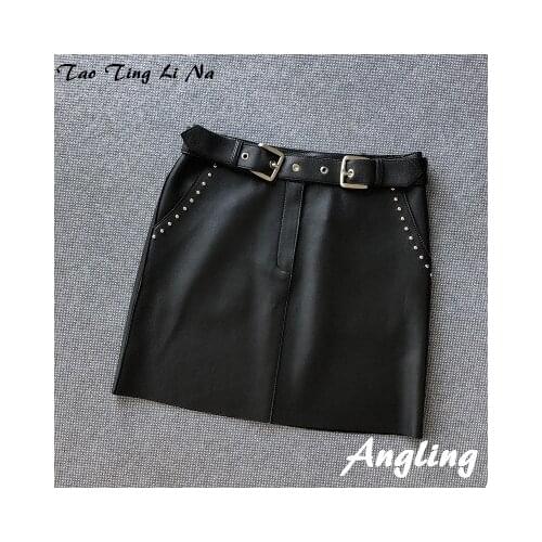 Top brand Spring 2020 Women Genuine Real Sheep Leather Skirt E52 high quality